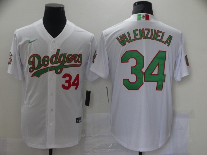 Men's Los Angeles Dodgers Fernando Valenzuela #34 White Jersey
